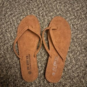 Tan Suede Flip Flop Sandals